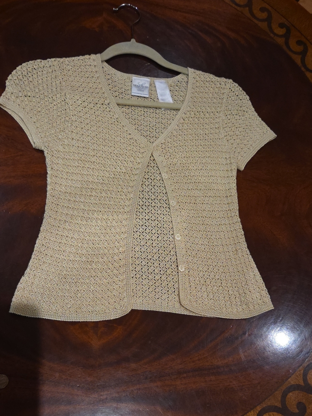Emma James Cream Short-Sleeve Openwork Knit Cardigan